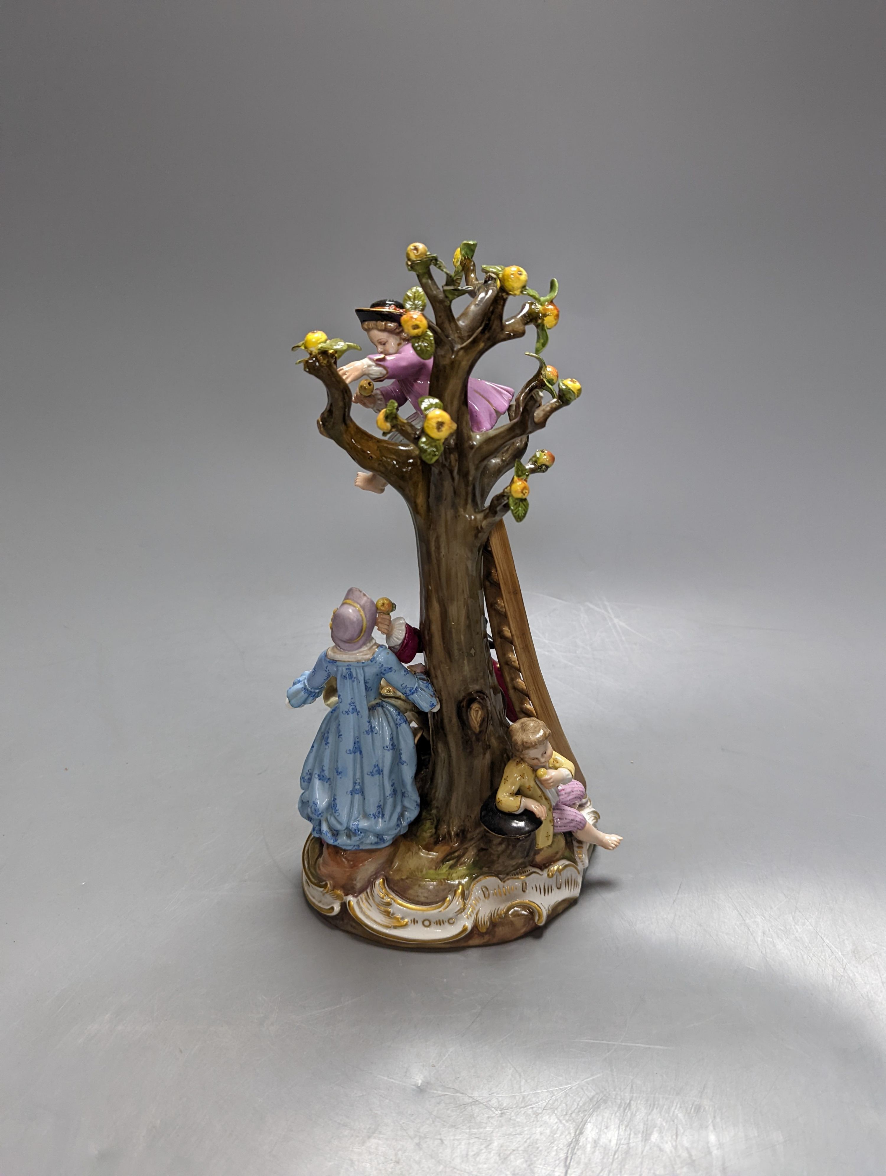 A 19th century Meissen porcelain figure group of fruit pickers, incised number to base ‘2229’. 26cm